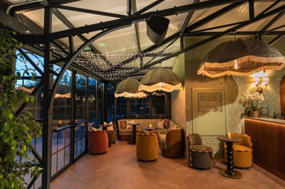 The snug during the evening in the Orangery at High House